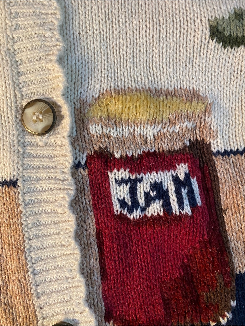 Jantzen Cream Multicolor Floral and Still-Life Intarsia Cardigan Size M - Picture 7 of 8